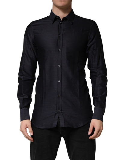 Chemise habillée Dolce &amp; Gabbana en coton noir à pois et col doré