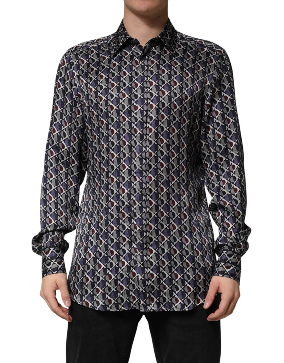 Chemise habillée homme Dolce &amp; Gabbana à col doré et motifs multicolores