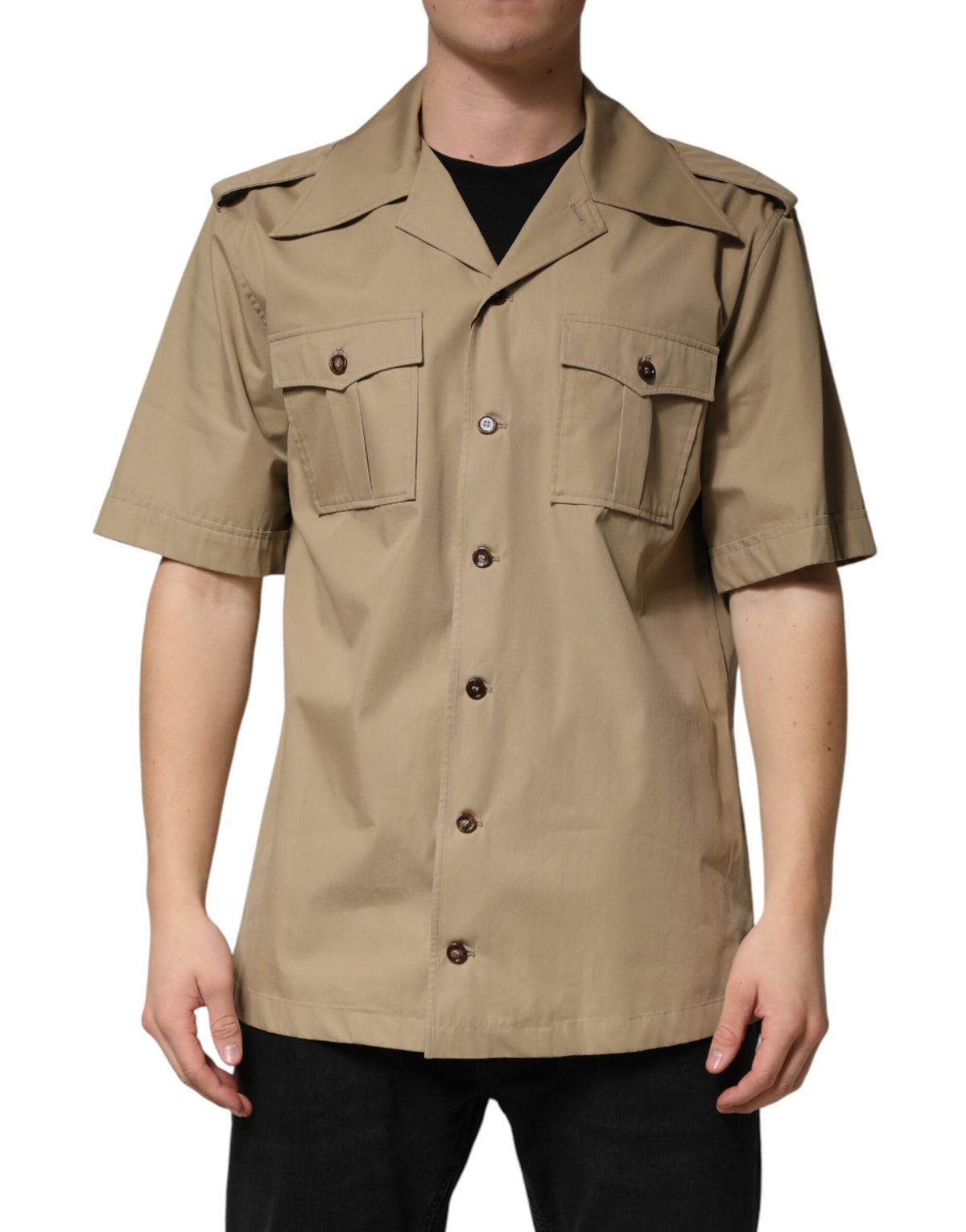 Chemise décontractée à manches courtes marron Dolce &amp; Gabbana Pin-up pour homme
