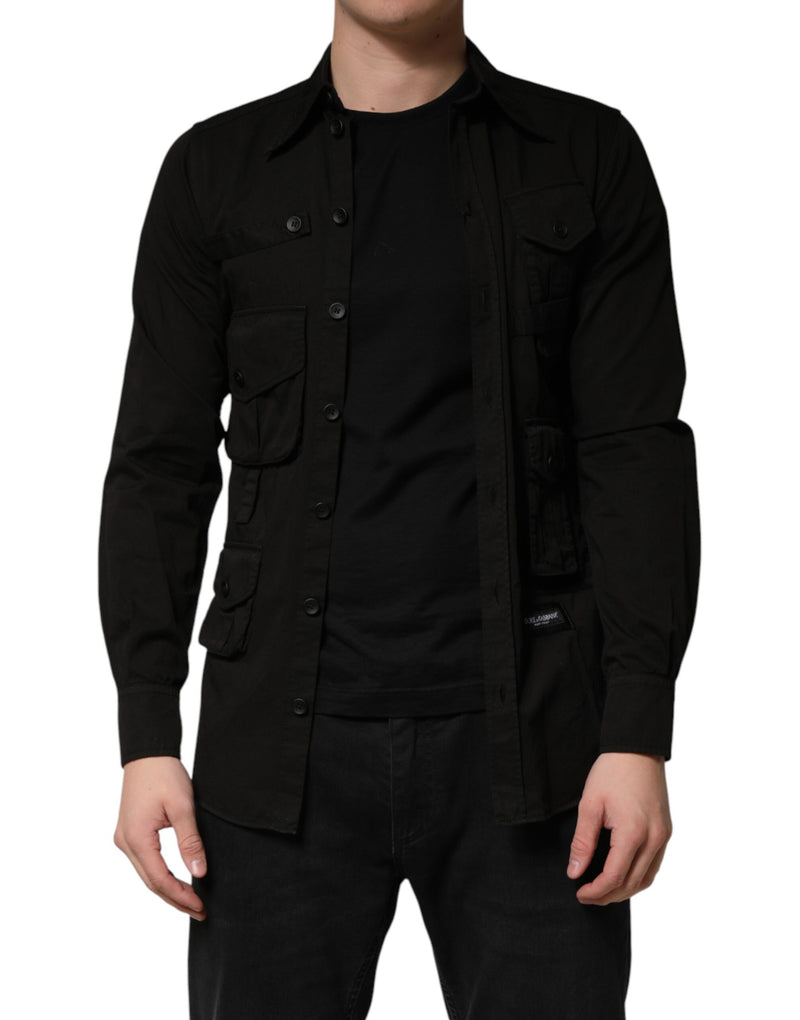 Chemise à col boutonné Dolce &amp; Gabbana noire en coton pour homme