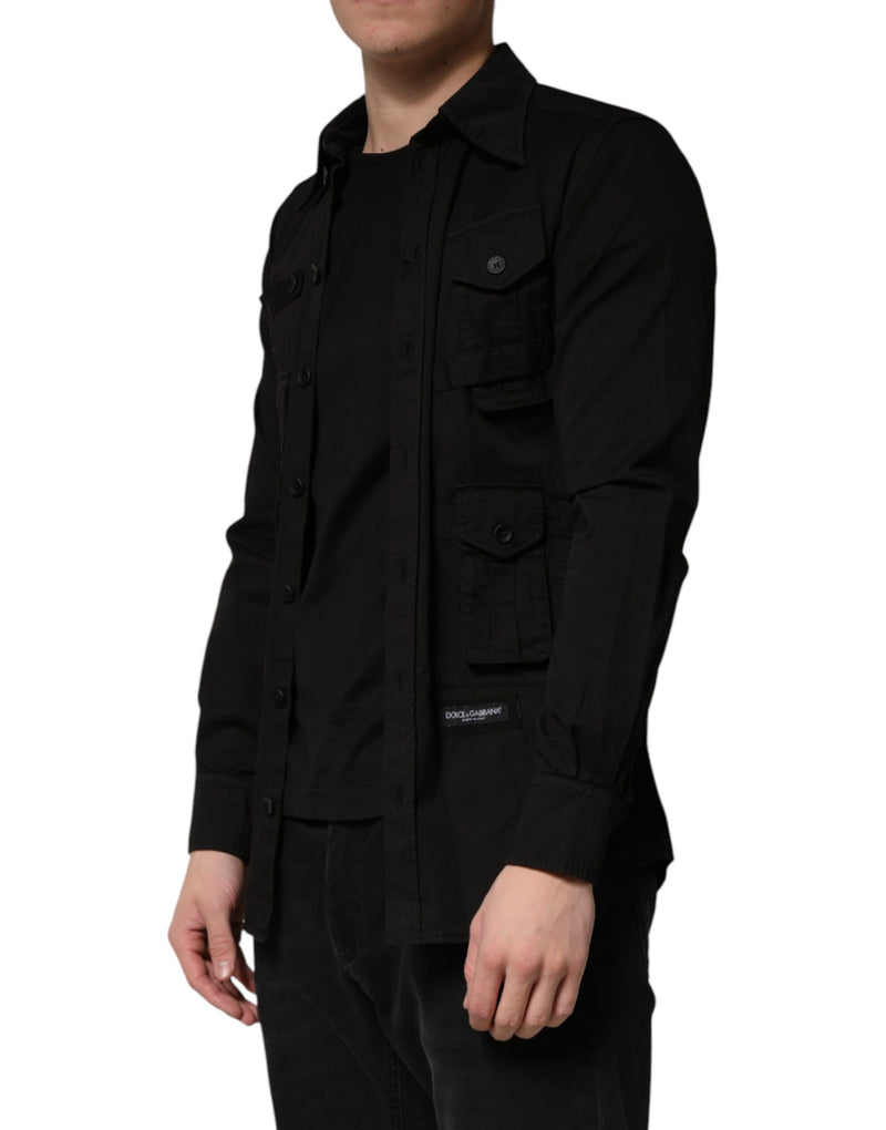 Chemise à col boutonné Dolce &amp; Gabbana noire en coton pour homme