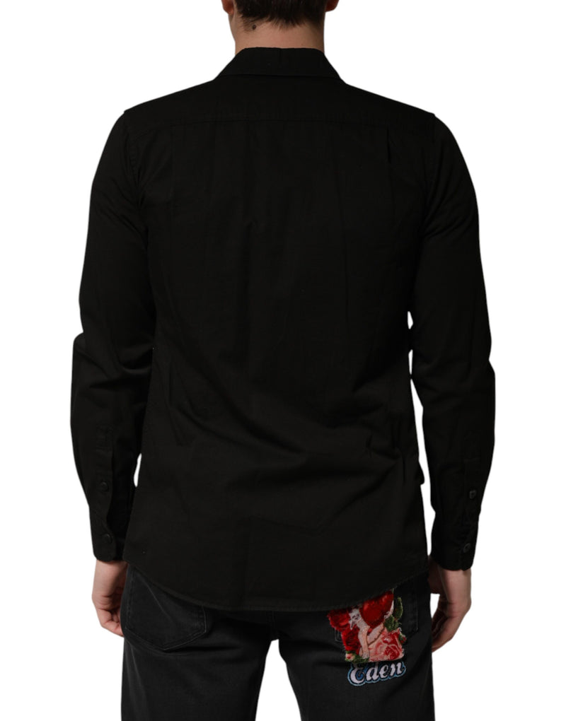 Chemise à col boutonné Dolce &amp; Gabbana noire en coton pour homme