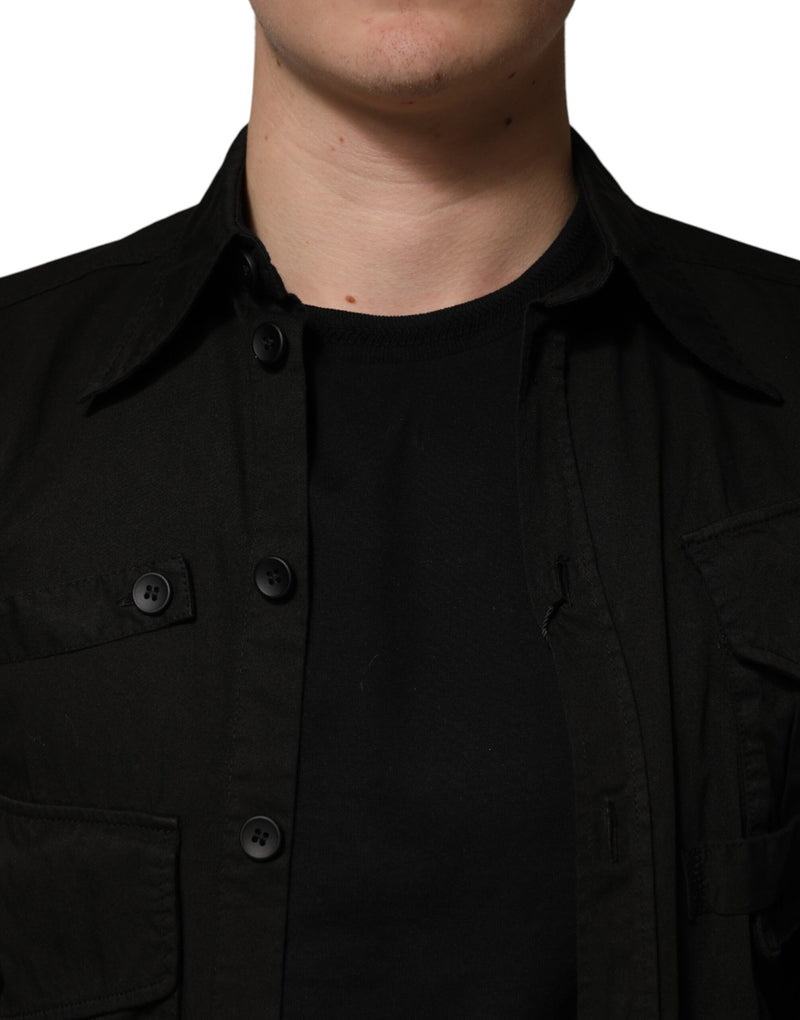 Chemise à col boutonné Dolce &amp; Gabbana noire en coton pour homme