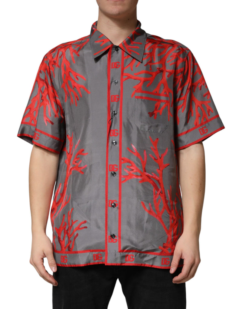 Dolce & Gabbana Grijs Rood Koraal Korte Mouwen Casual Overhemd