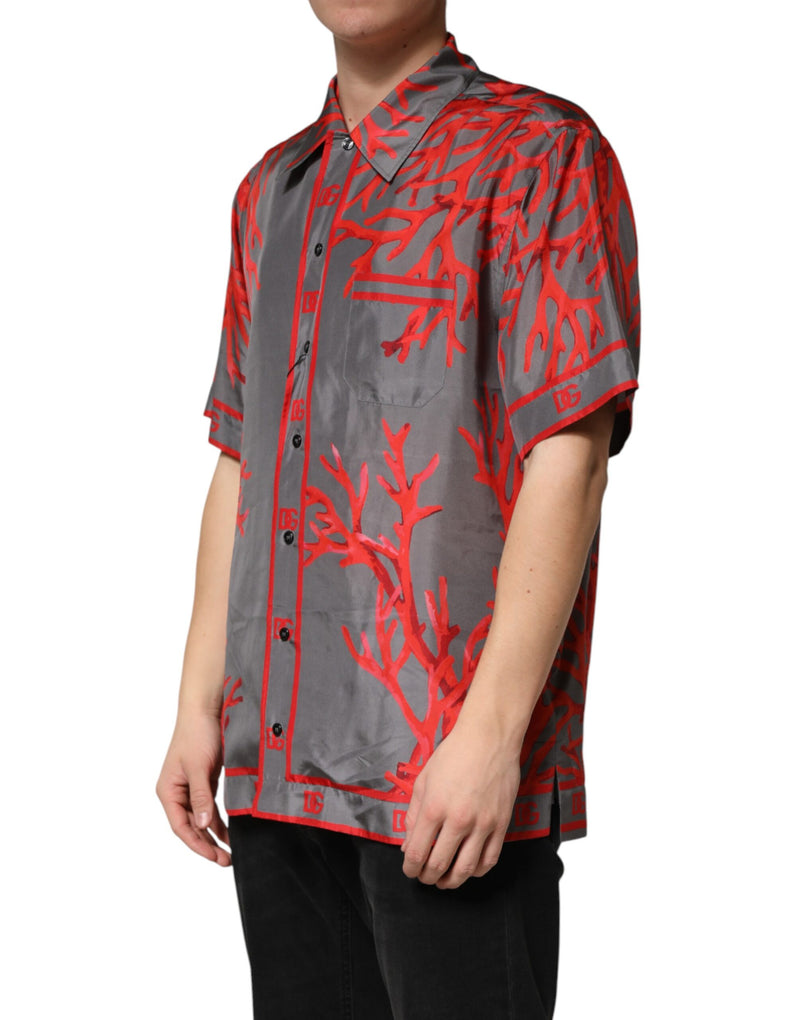 Dolce & Gabbana Grijs Rood Koraal Korte Mouwen Casual Overhemd
