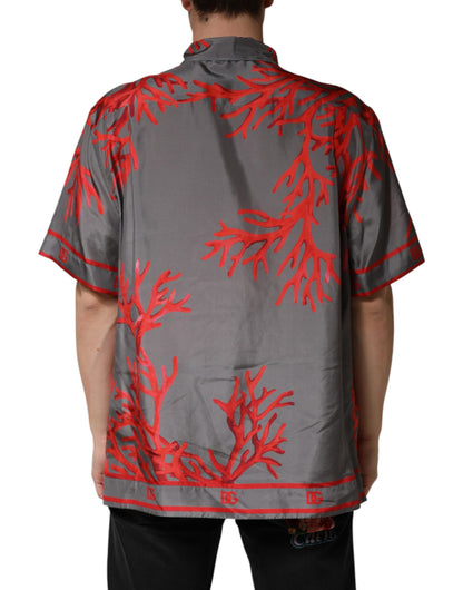 Chemise décontractée à manches courtes Dolce &amp; Gabbana grise et rouge corail
