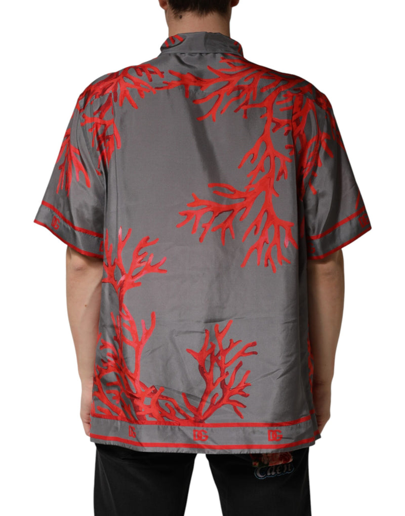 Dolce & Gabbana Grijs Rood Koraal Korte Mouwen Casual Overhemd