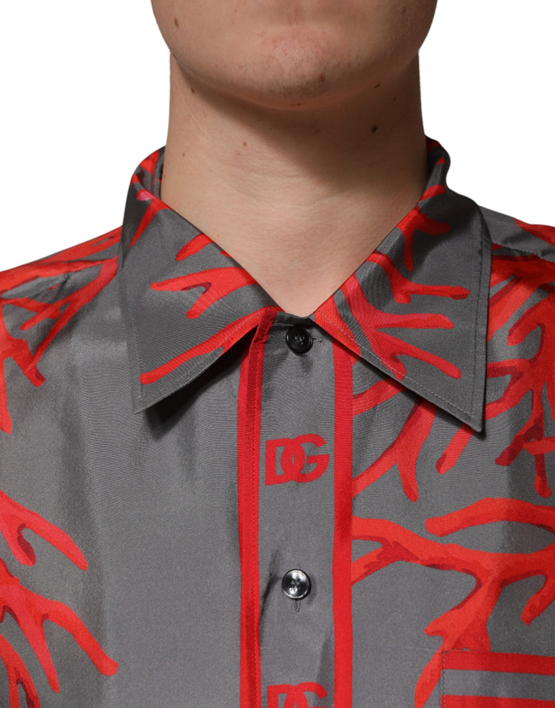 Dolce & Gabbana Grijs Rood Koraal Korte Mouwen Casual Overhemd