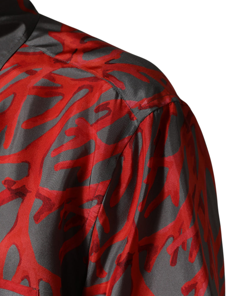 Dolce & Gabbana Grijs Rood Koraal Korte Mouwen Casual Overhemd