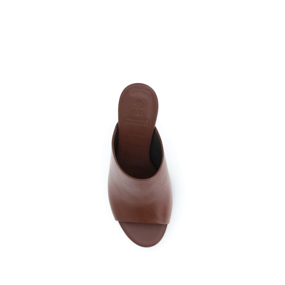 Brunello Cucinelli Brown Calf Leather Bos Taurus High Heel Pumps