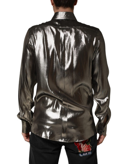 Chemise habillée Dolce &amp; Gabbana en soie argentée et col doré