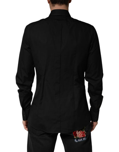 Chemise habillée en coton Dolce &amp; Gabbana noire à cristaux dorés