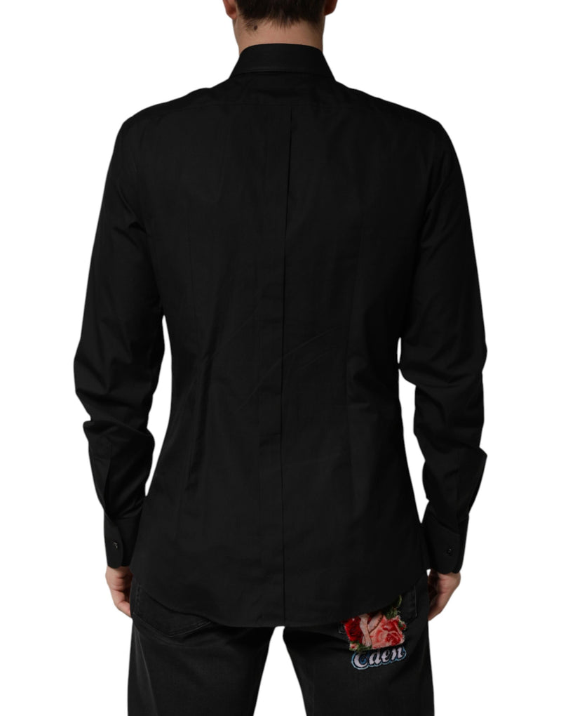Chemise habillée en coton Dolce &amp; Gabbana noire à cristaux dorés