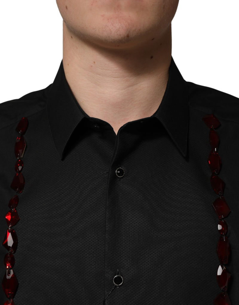 Chemise habillée en coton Dolce &amp; Gabbana noire à cristaux dorés