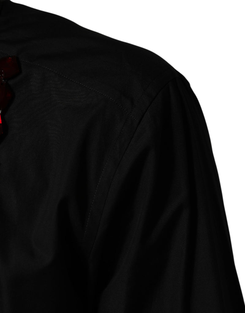 Chemise habillée en coton Dolce &amp; Gabbana noire à cristaux dorés