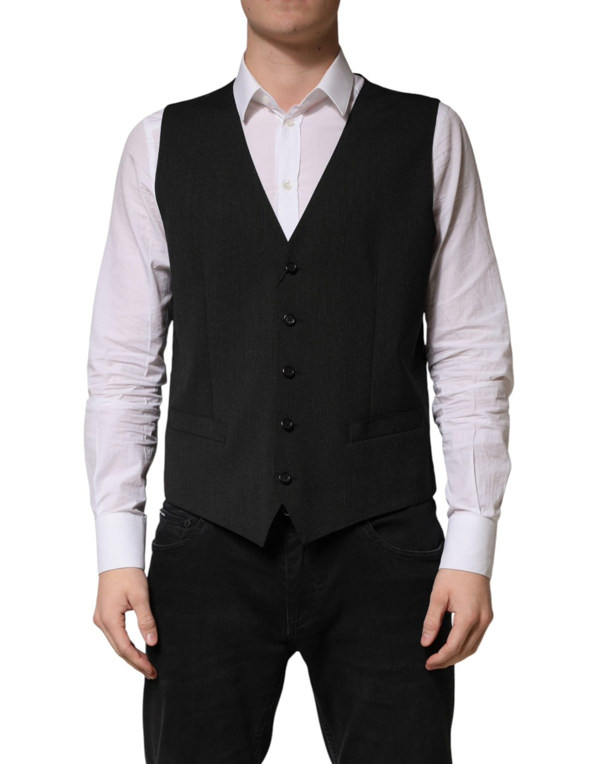 Dolce & Gabbana Black Wool Dress Waistcoat for Men