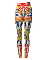 Dolce & Gabbana Multicolor Silk Carretto Leggings with Stretch Waist