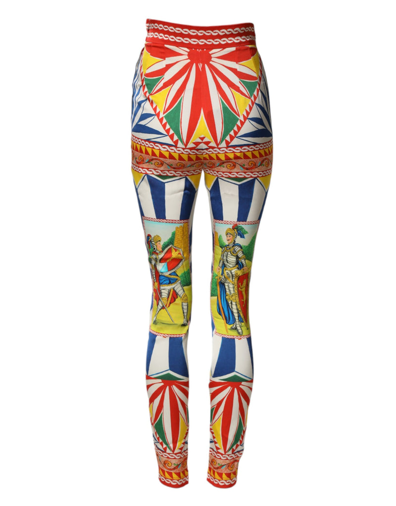 Dolce & Gabbana Multicolor Silk Carretto Leggings with Stretch Waist