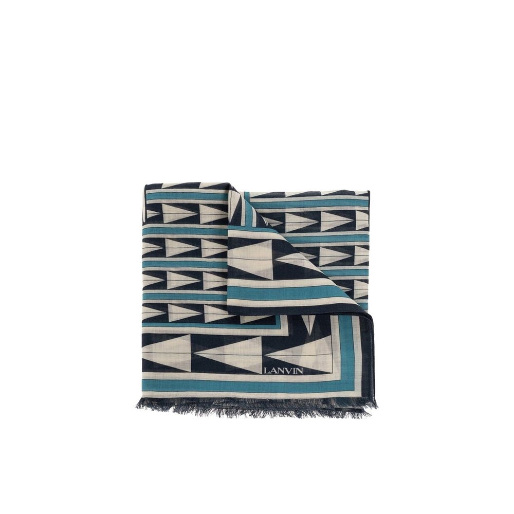 Écharpe en Laine Bleue Lanvin - Design Géométrique Élégant