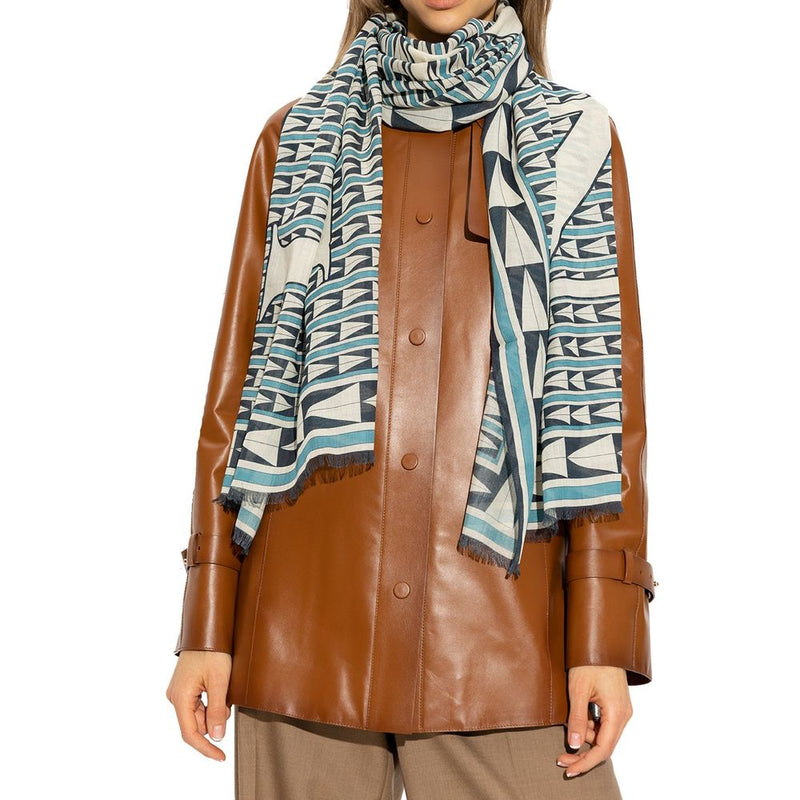 Écharpe en Laine Bleue Lanvin - Design Géométrique Élégant