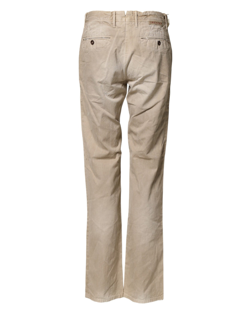 Incotex Beige Mid Waist Straight Women Casual Chino Trouser Pants