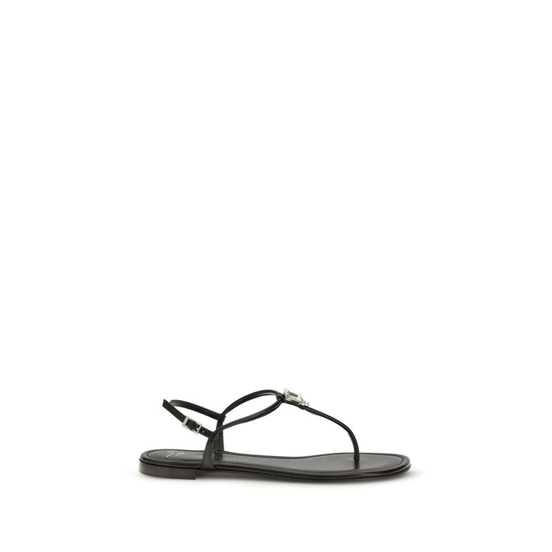 Giuseppe Zanotti Pia Mizuki Black Calf Leather Flat Sandals