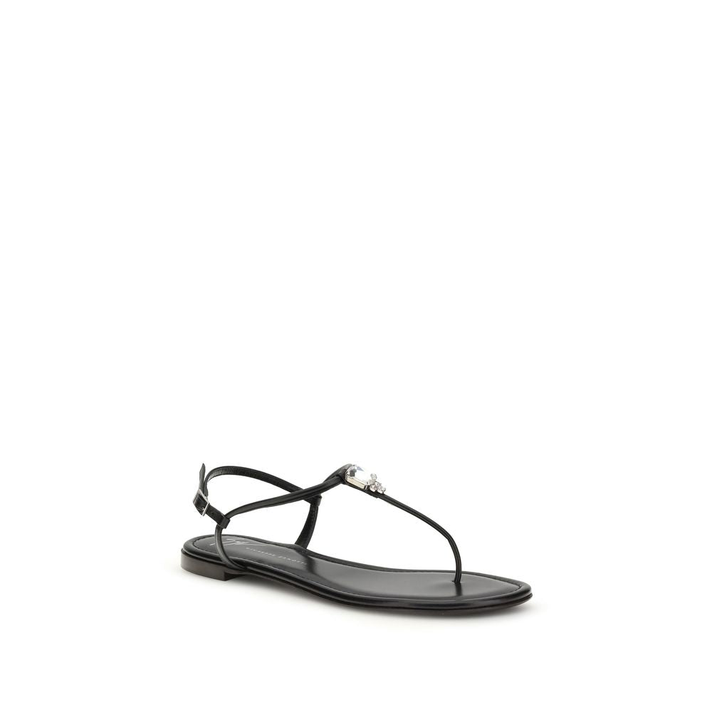 Giuseppe Zanotti Pia Mizuki Black Calf Leather Flat Sandals