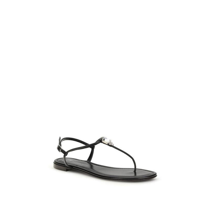 Giuseppe Zanotti Pia Mizuki Black Calf Leather Flat Sandals