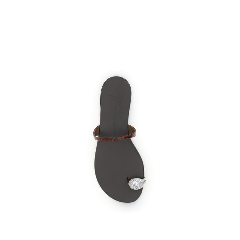 Giuseppe Zanotti Brown Calf Leather Bos Taurus Flat Sandals