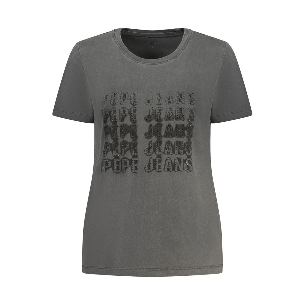 Pepe Jeans Black Cotton Sportswear T-Shirt with Rhinestones