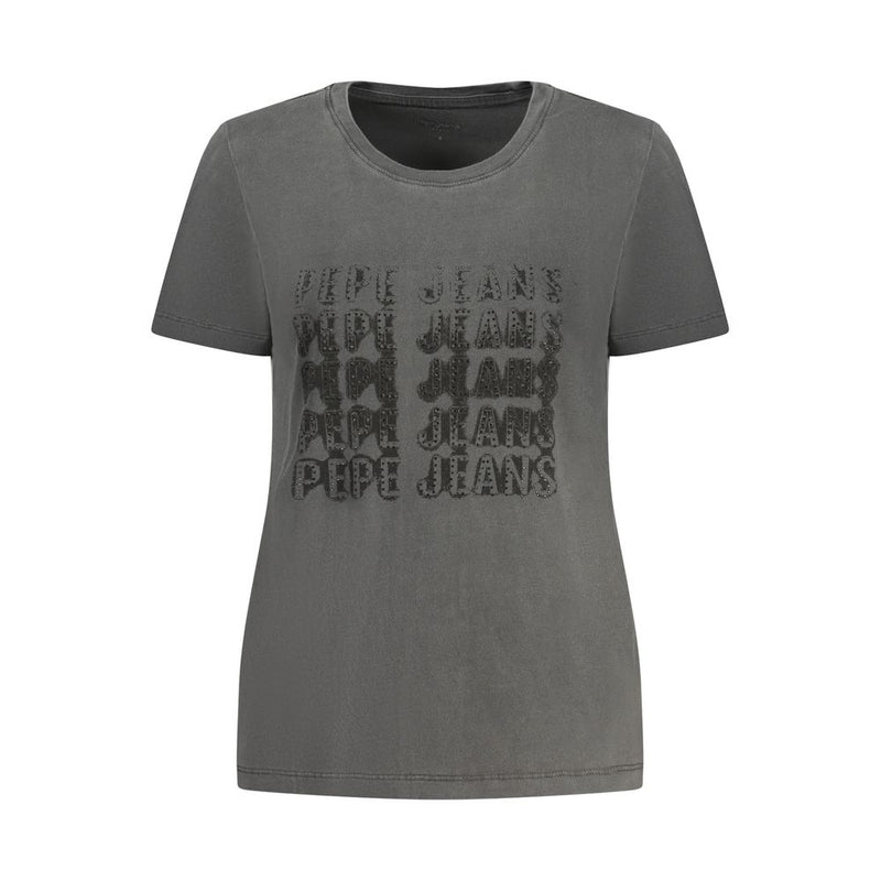 Pepe Jeans T-Shirt en Coton Noir avec Strass - Modèle Sportwear