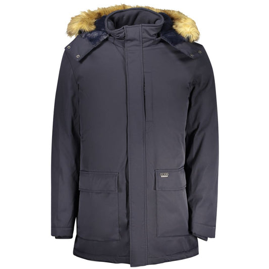 Parka en Polyester Bleu Guess Jeans avec Capuche Amovible