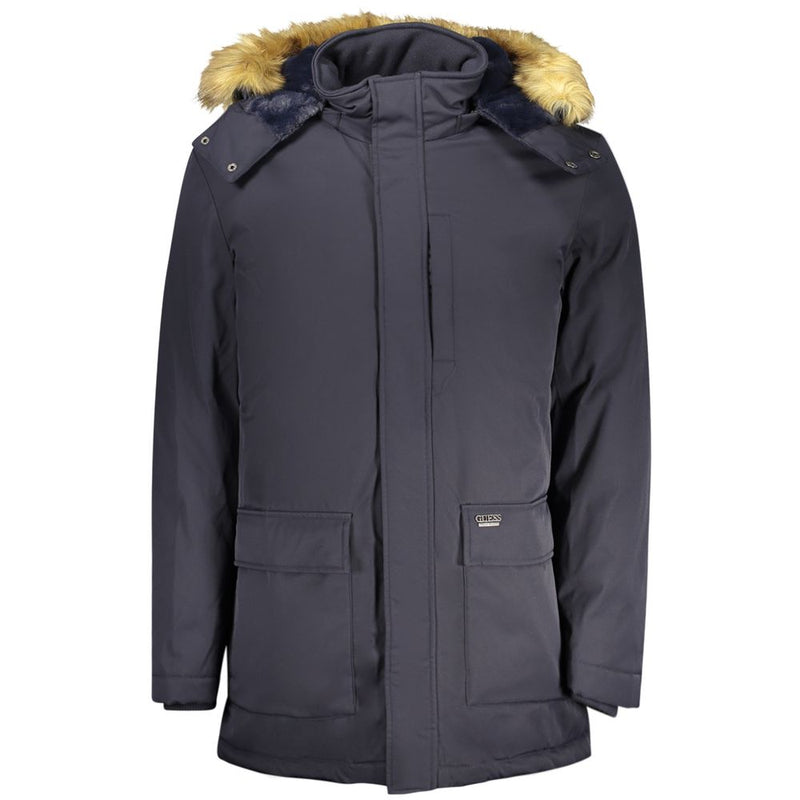 Parka en Polyester Bleu Guess Jeans avec Capuche Amovible