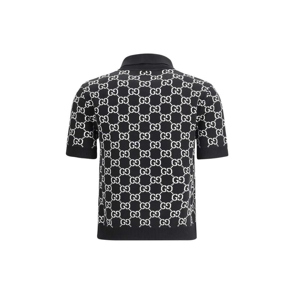 Gucci Black Wool GG Jacquard Polo Top - Élégance et Confort