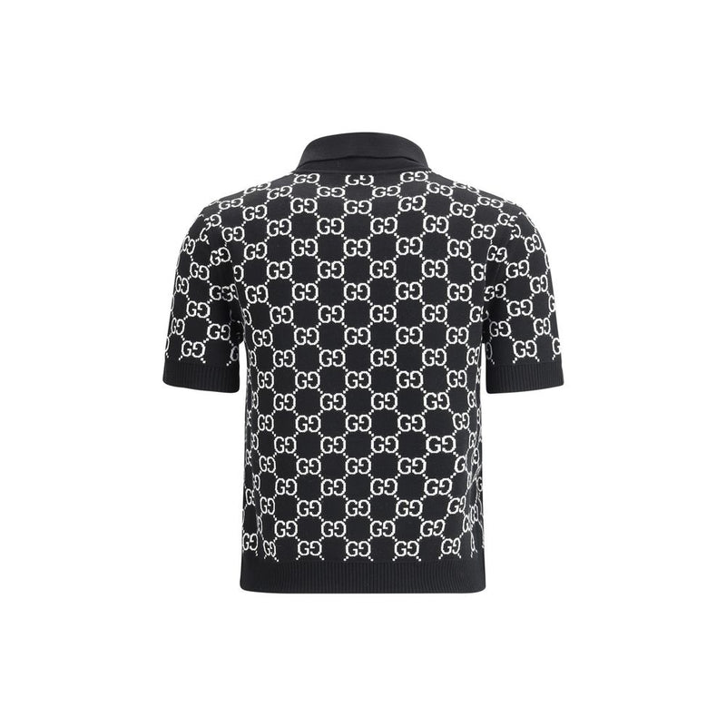 Gucci Black Wool GG Jacquard Polo Top - Élégance et Confort