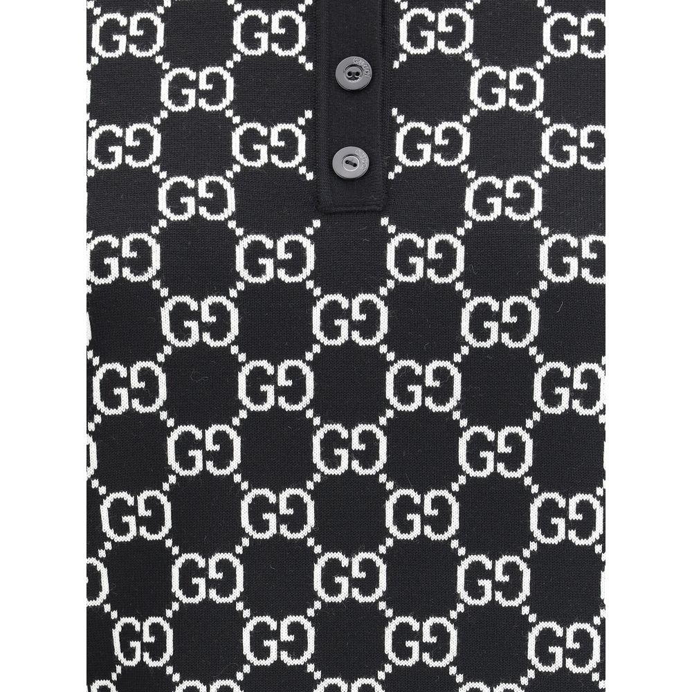 Gucci Black Wool GG Jacquard Polo Top - Élégance et Confort