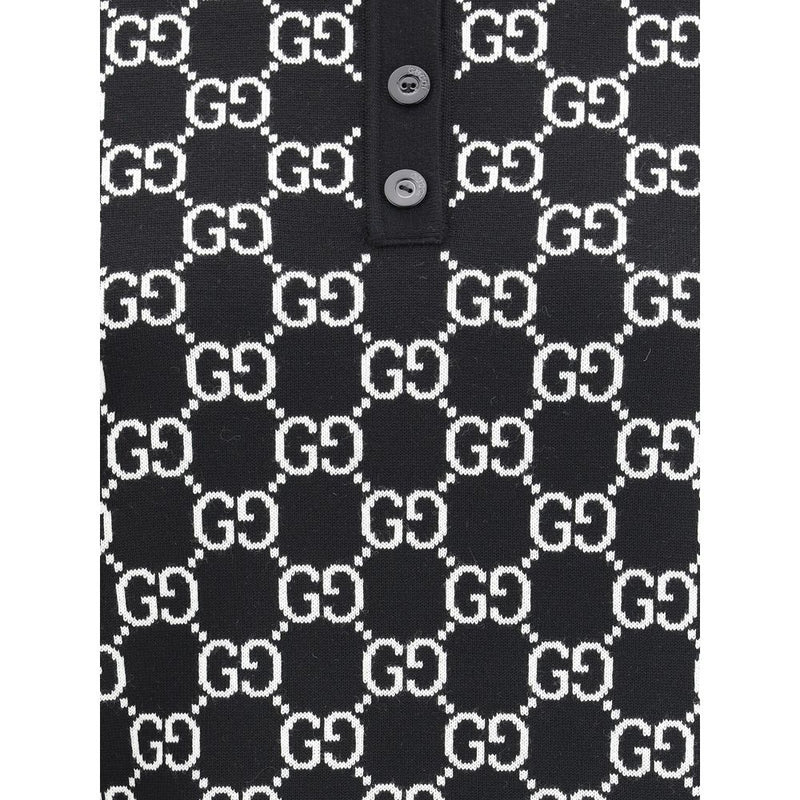 Gucci Black Wool GG Jacquard Polo Top - Élégance et Confort
