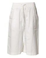 MSGM White Cotton High Waist Wide Leg Bermuda Shorts
