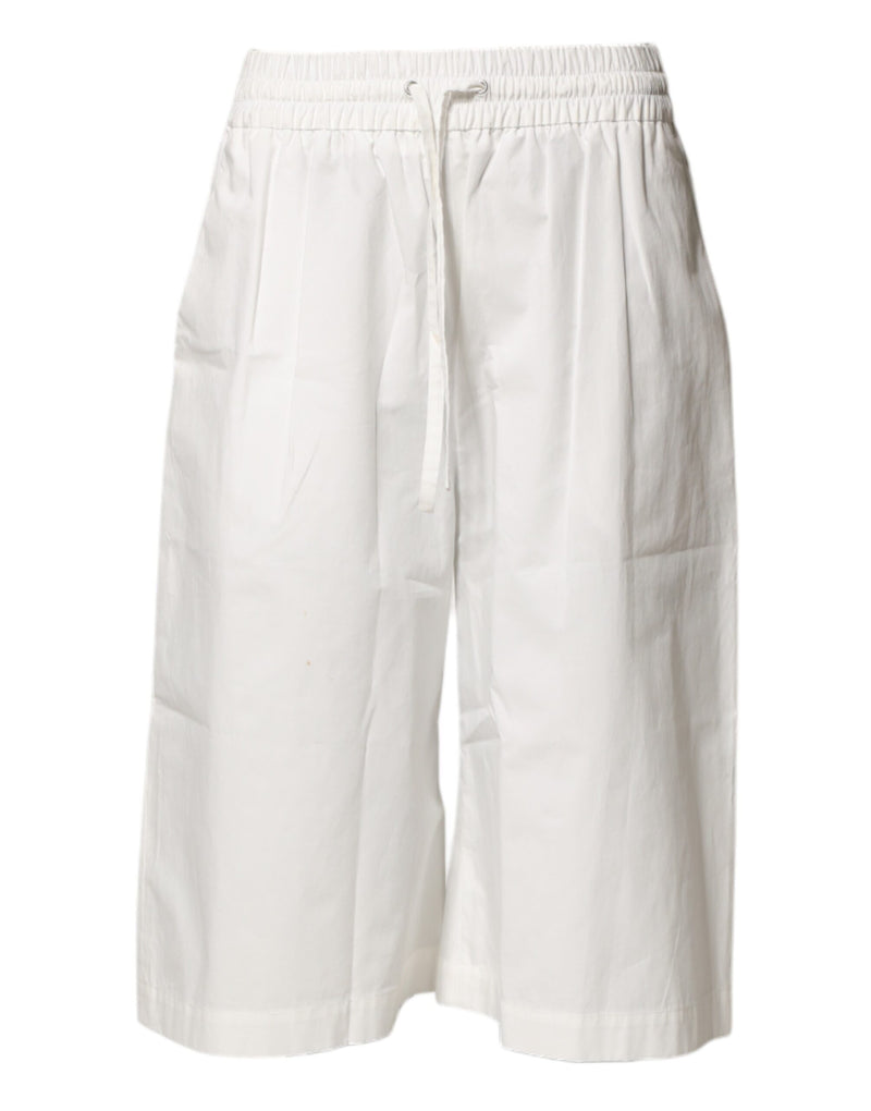 MSGM White Cotton High Waist Wide Leg Bermuda Shorts