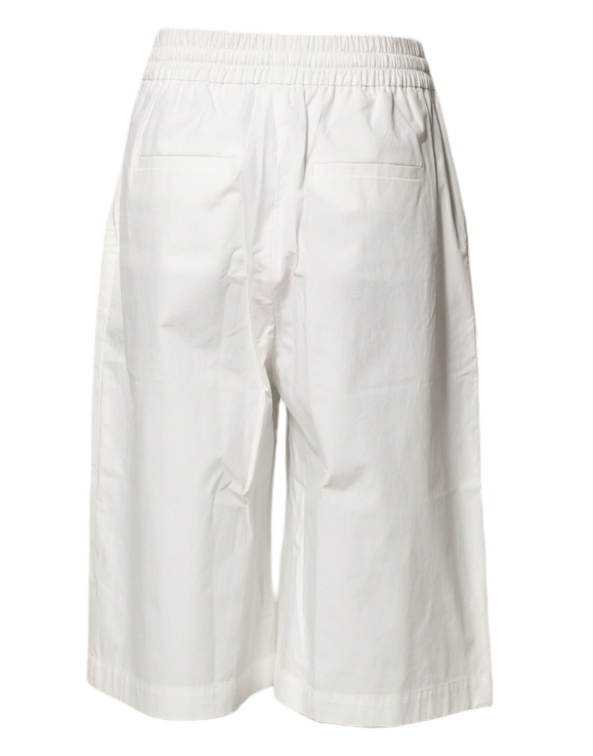 MSGM White Cotton High Waist Wide Leg Bermuda Shorts