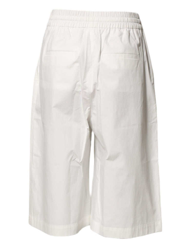MSGM White Cotton High Waist Wide Leg Bermuda Shorts