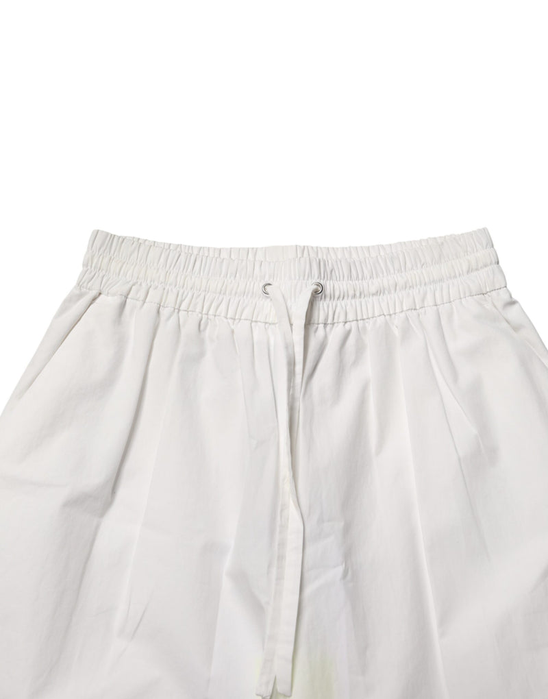MSGM White Cotton High Waist Wide Leg Bermuda Shorts