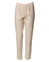Pantalon Chino Droit Taille Haute Beige QL2 en Coton