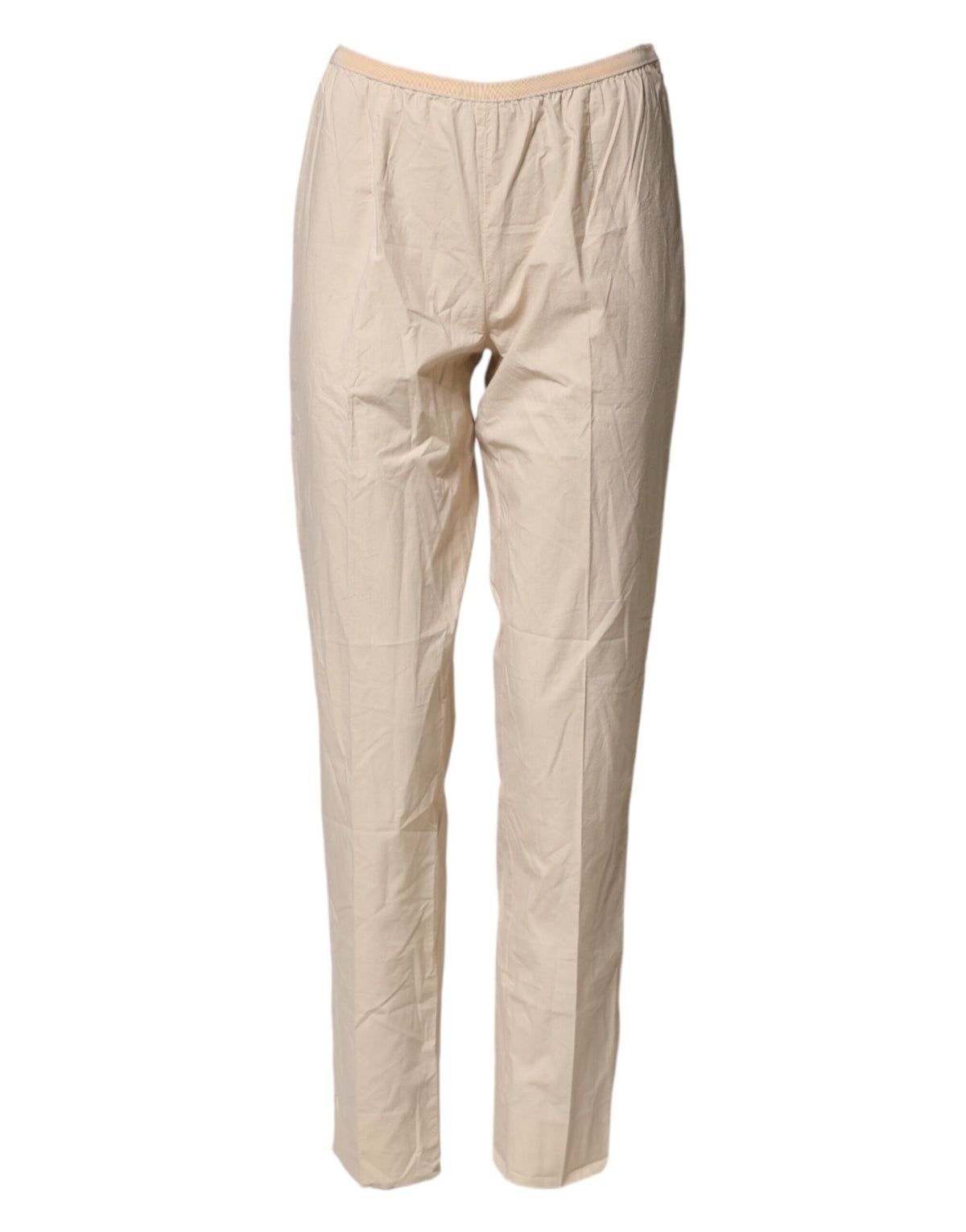 Pantalon Chino Droit Taille Haute Beige QL2 en Coton