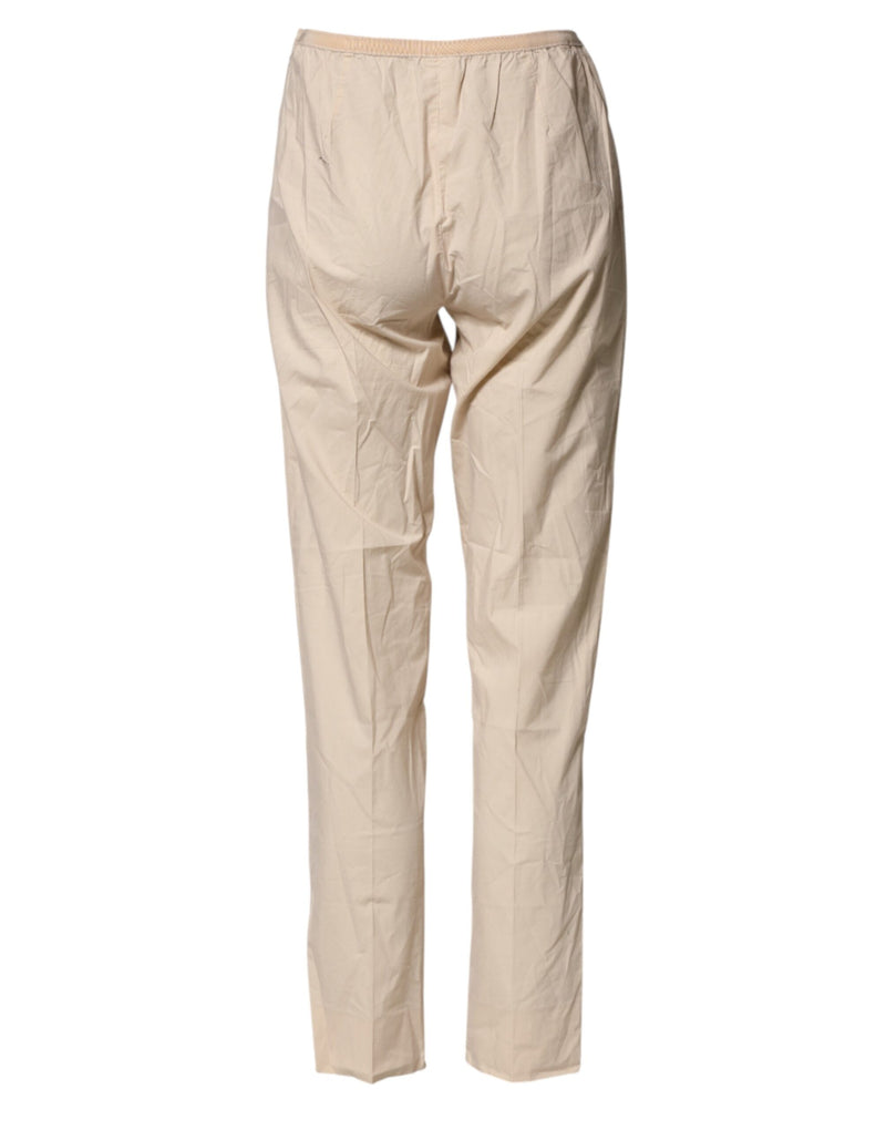 Pantalon Chino Droit Taille Haute Beige QL2 en Coton