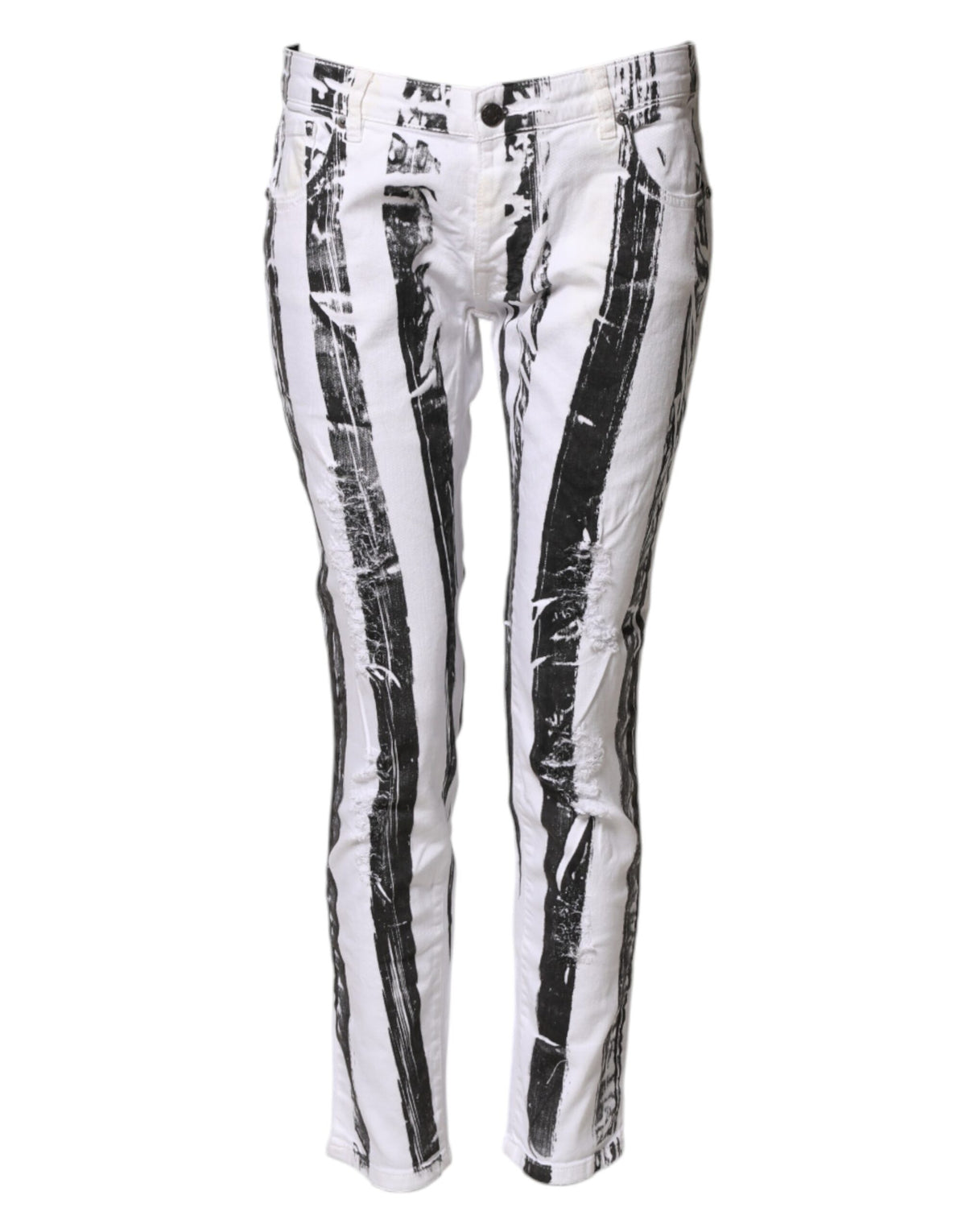 Gaelle Paris Black White Stripes Mid Waist Cropped Jeans
