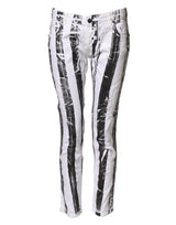 Gaelle Paris Black White Stripes Mid Waist Cropped Jeans