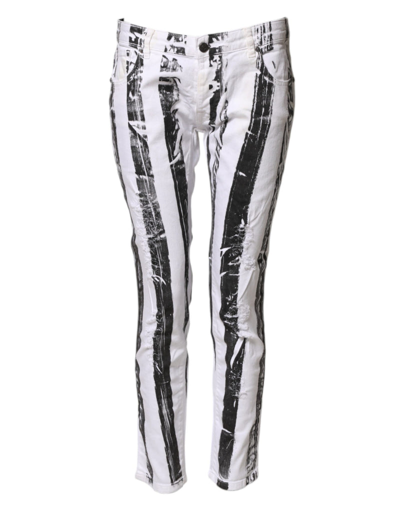 Gaelle Paris Black White Stripes Mid Waist Cropped Jeans