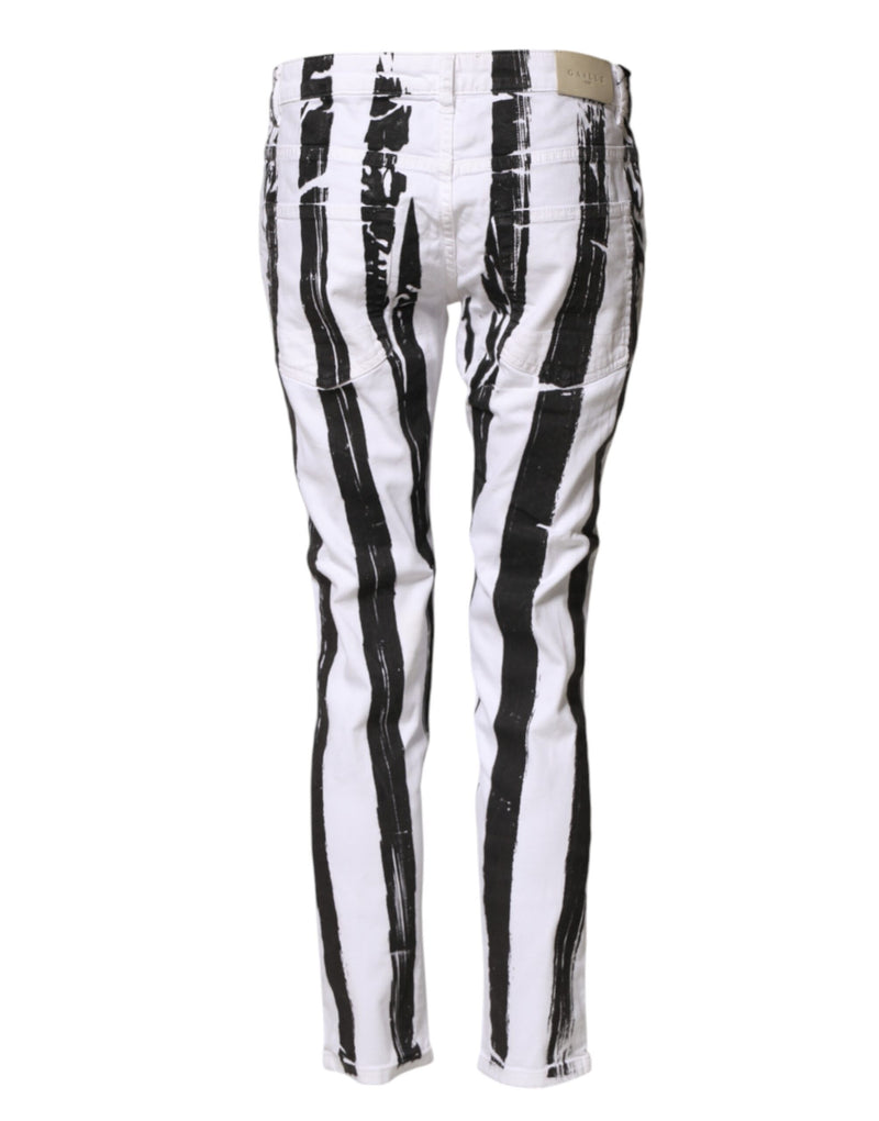 Gaelle Paris Black White Stripes Mid Waist Cropped Jeans
