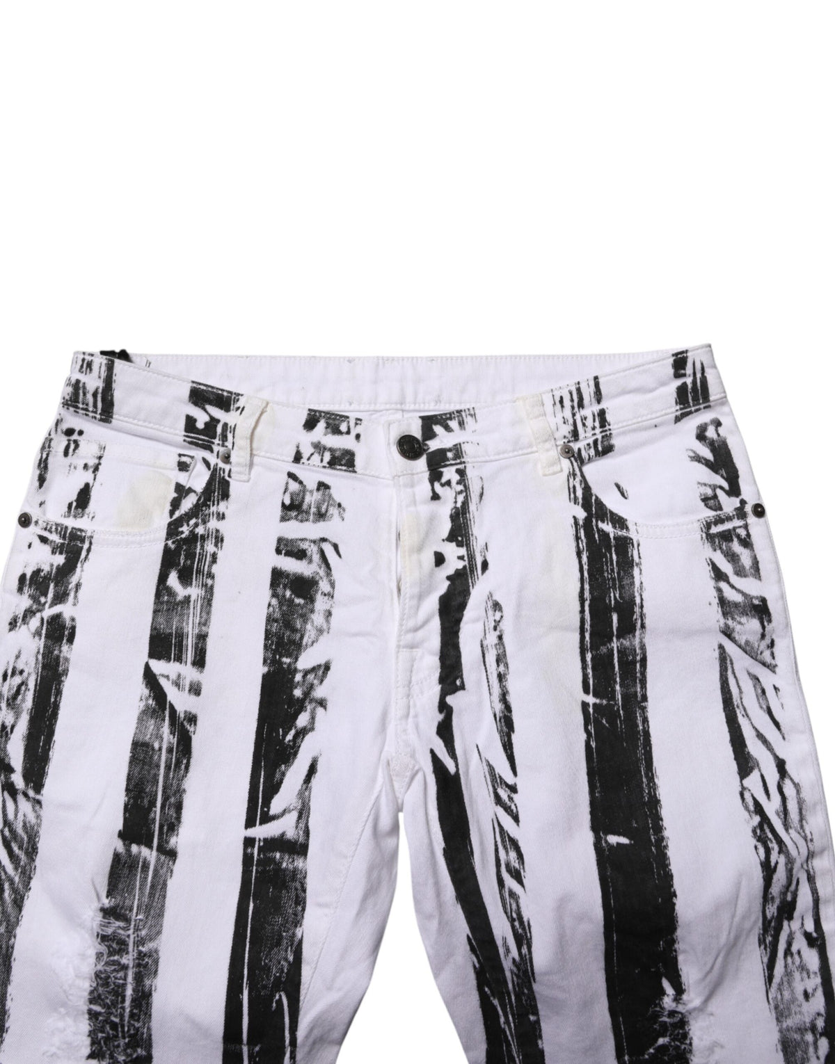 Gaelle Paris Black White Stripes Mid Waist Cropped Jeans